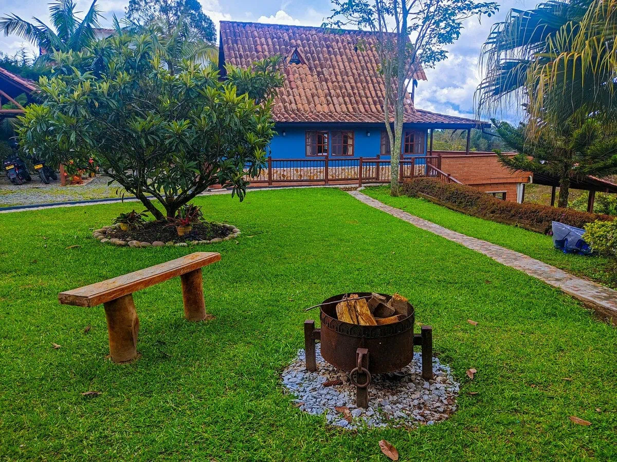 Colorful house with garden and barbecue area